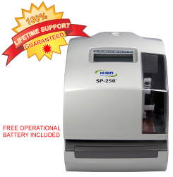 SP-250 Electronic Time Clock & Date Stamp is a multi-purpose machine that is commonly used for payroll, job costing or as document stamper. Free lifetime support + operational battery backup included.