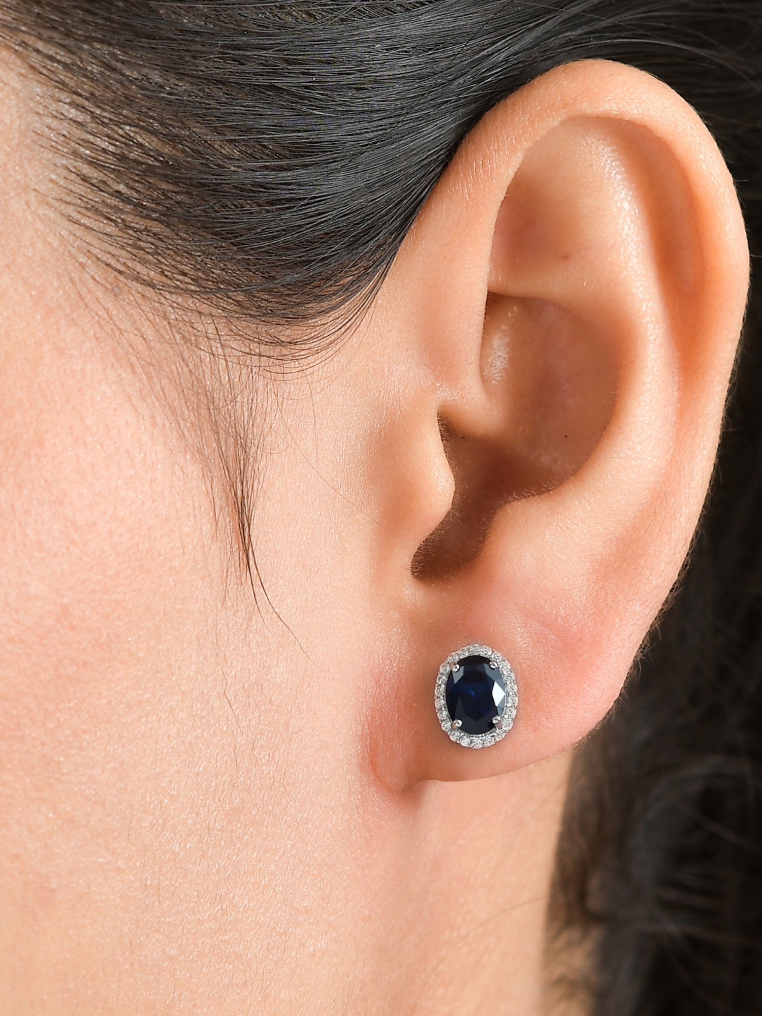 Ornate Jewels 925 Sterling Silver Blue Sapphire & American Diamond Stud Earrings for Women