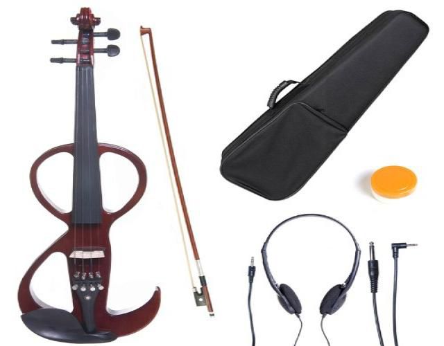 Cecilio 4/4CEVN-3NA 4/4 Full Size Electric Silent Solidwood Violin w/ Ebony Fittings in Style 3 - Metallic Mahogany