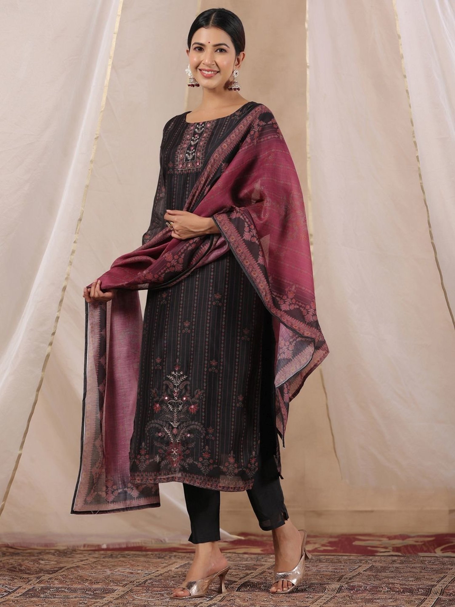 Ishin Black Printed Kurta Pant Set With Dupatta