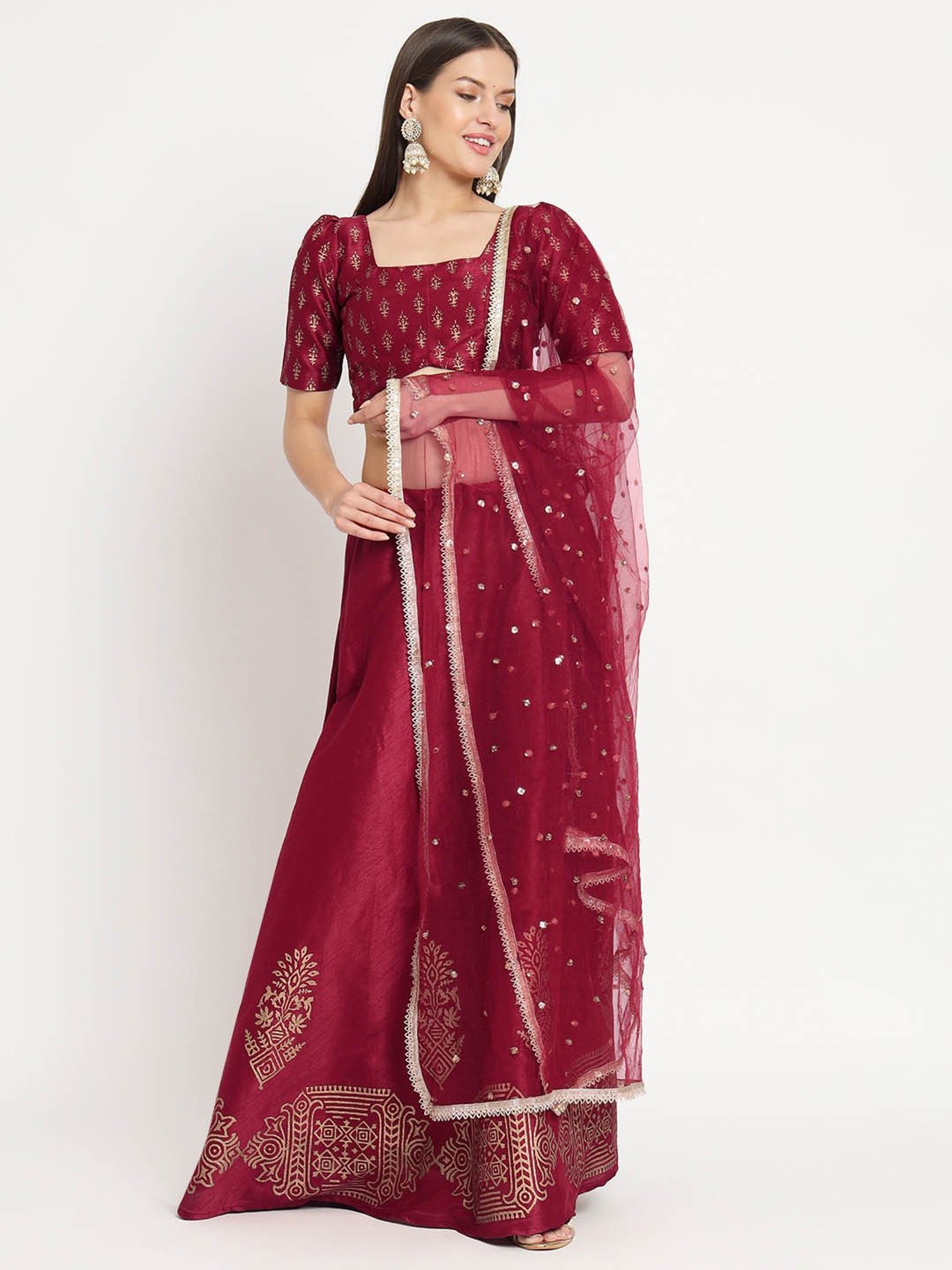 studiorasa Maroon Hand Block Print Lehenga Set