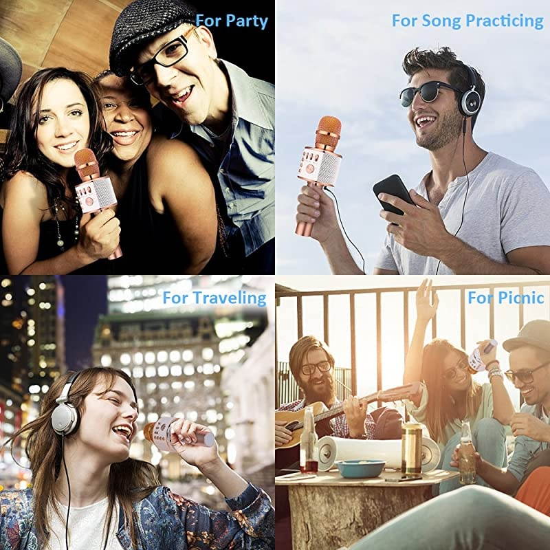 Bluetooth Karaoke Microphone, Handheld Wireless Singing Karaoke Machine Speaker, Portable Mic Player for Christmas Birthday Home Party