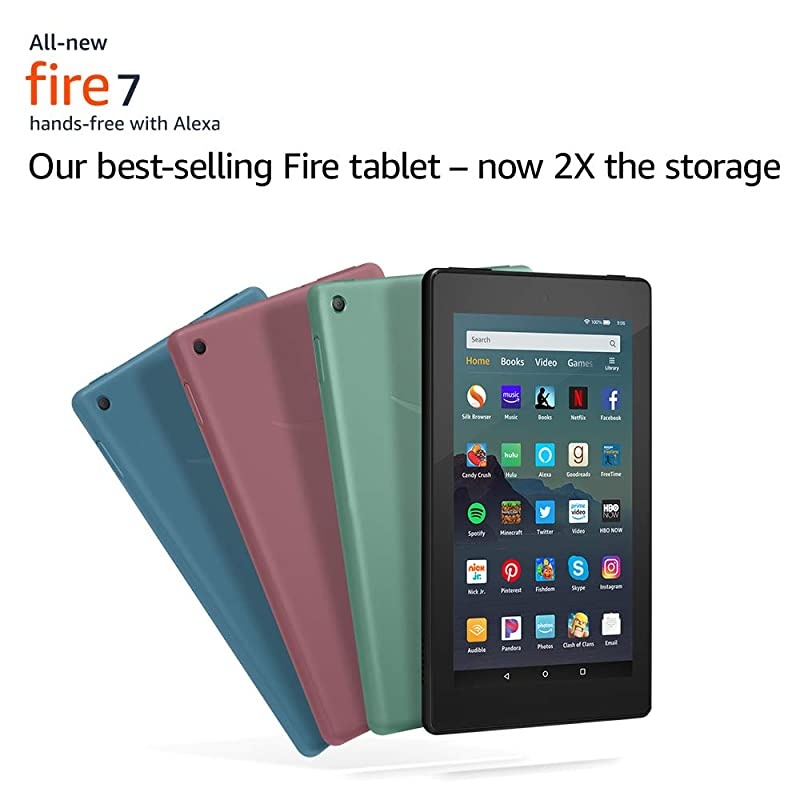 Fire 7 Essentials Bundle including Fire 7 Tablet Twilight Blue 32GB  Standing Case Twilight Blue and Nupro AntiGlare Screen Protector