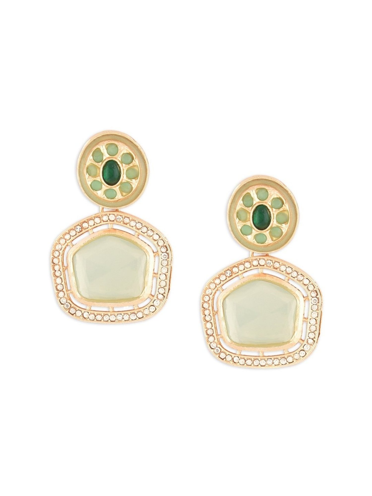 Zaveri Pearls Mint Green Stones & Dazzling Austrian Diamond Drop Earrings-ZPFK16188