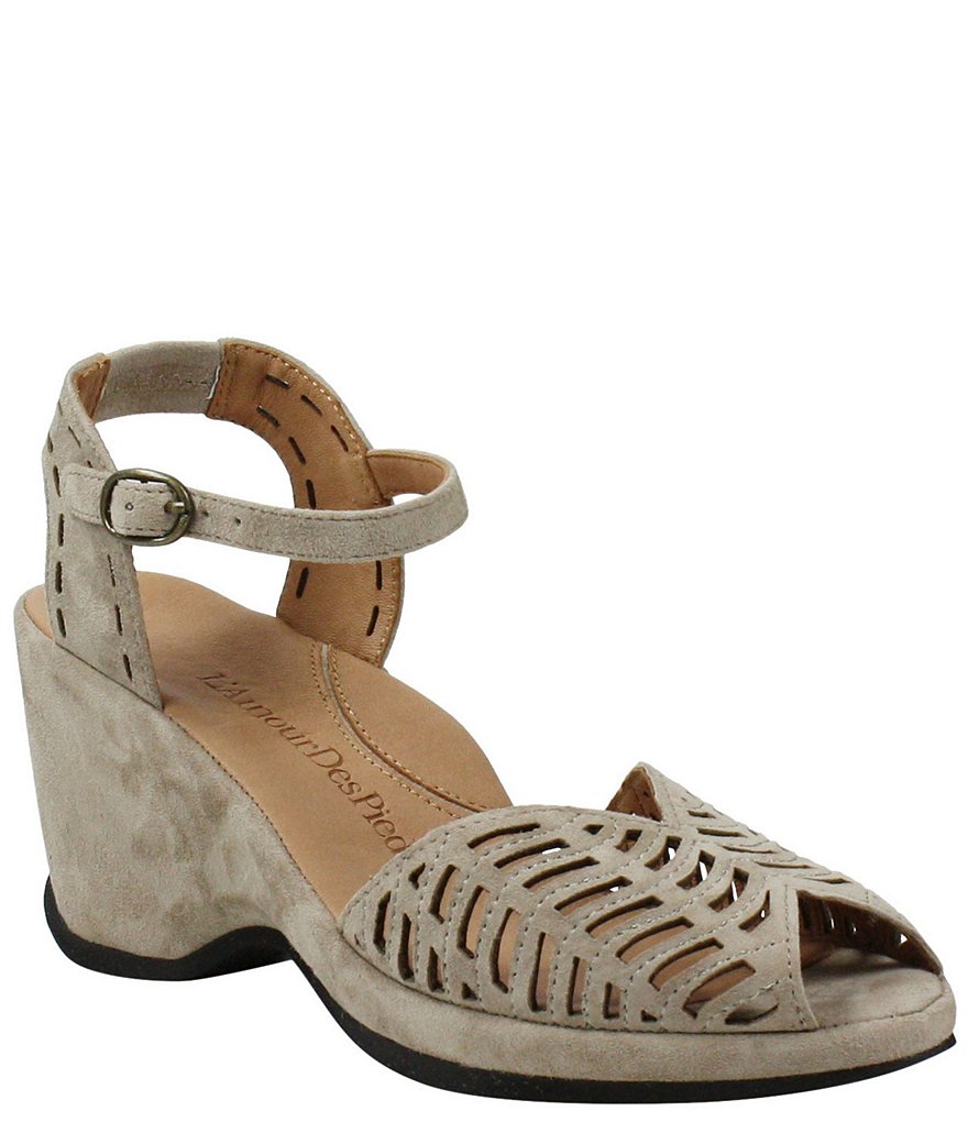 L'Amour Des Pieds Oanez Cut Out Suede Wedge Sandals