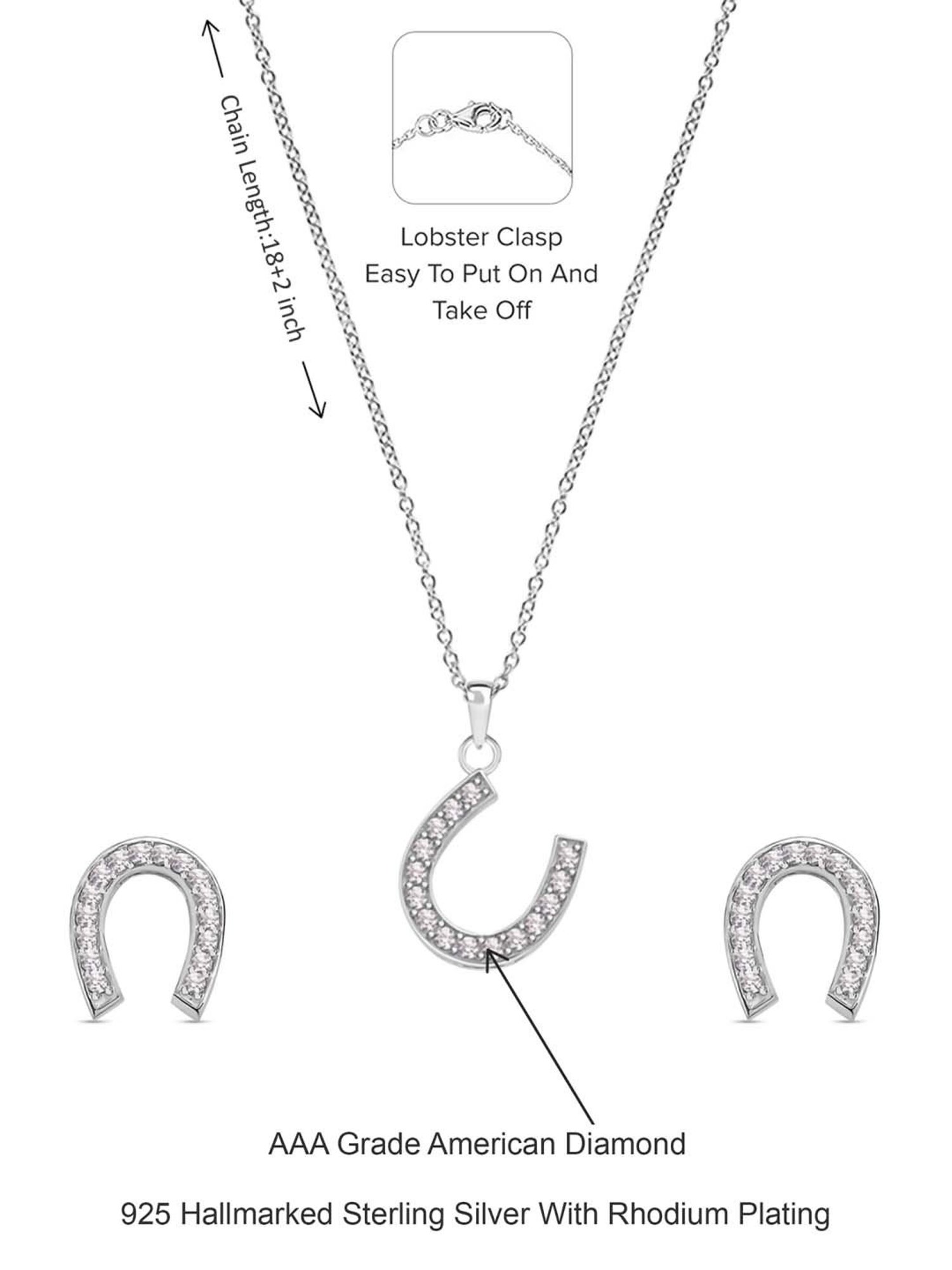 Ornate Jewels 92.5 Sterling Silver AD Horseshoe Necklace & Earring Set for Women