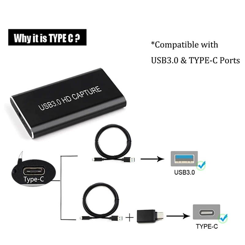 Lejiahong HDMI to USB C USB3.0 Video Capture Type-C Capture Device with 3.5mm o for Windows/Linux/Mac STB Game Recording