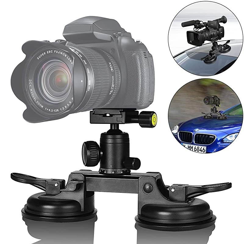 Duty DSLR Mirorrless Camera Suction Cup Car Mount Professional Camcorder Vehicle Holder wQuick Release 360&deg;Panorama Ball Head Compatible with Nikon Canon Sony for HiSpeed Motion Photography