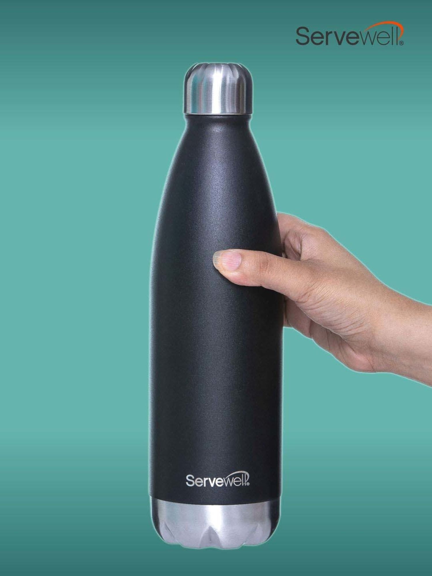 Servewell Jet Black Steel Bali Single Wall Water Bottle (1 L)