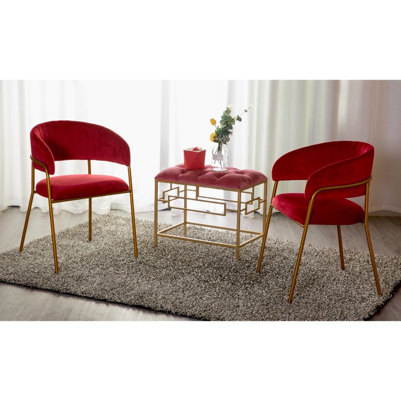 Bold Tones Modern Red Velvet Fabric Upholstered Accent Arm Chair with Gold Metal Legs