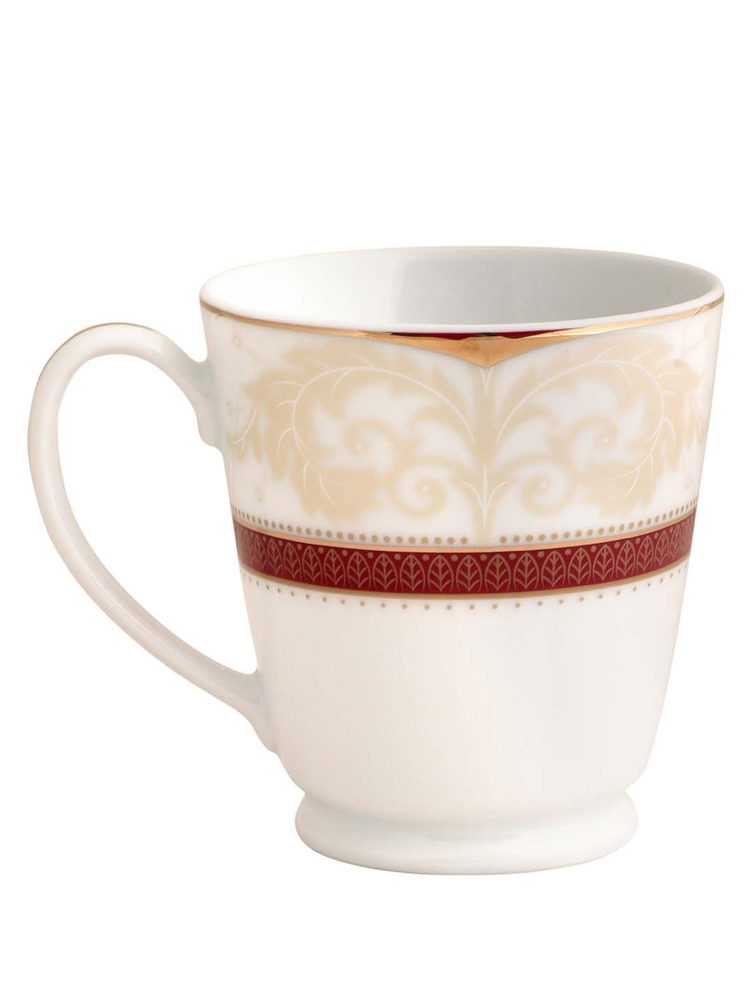 NORITAKE Hearth Off-White & Red Porcelain Queen's Fountain Tea Mug (0.37 L) - Set of 2
