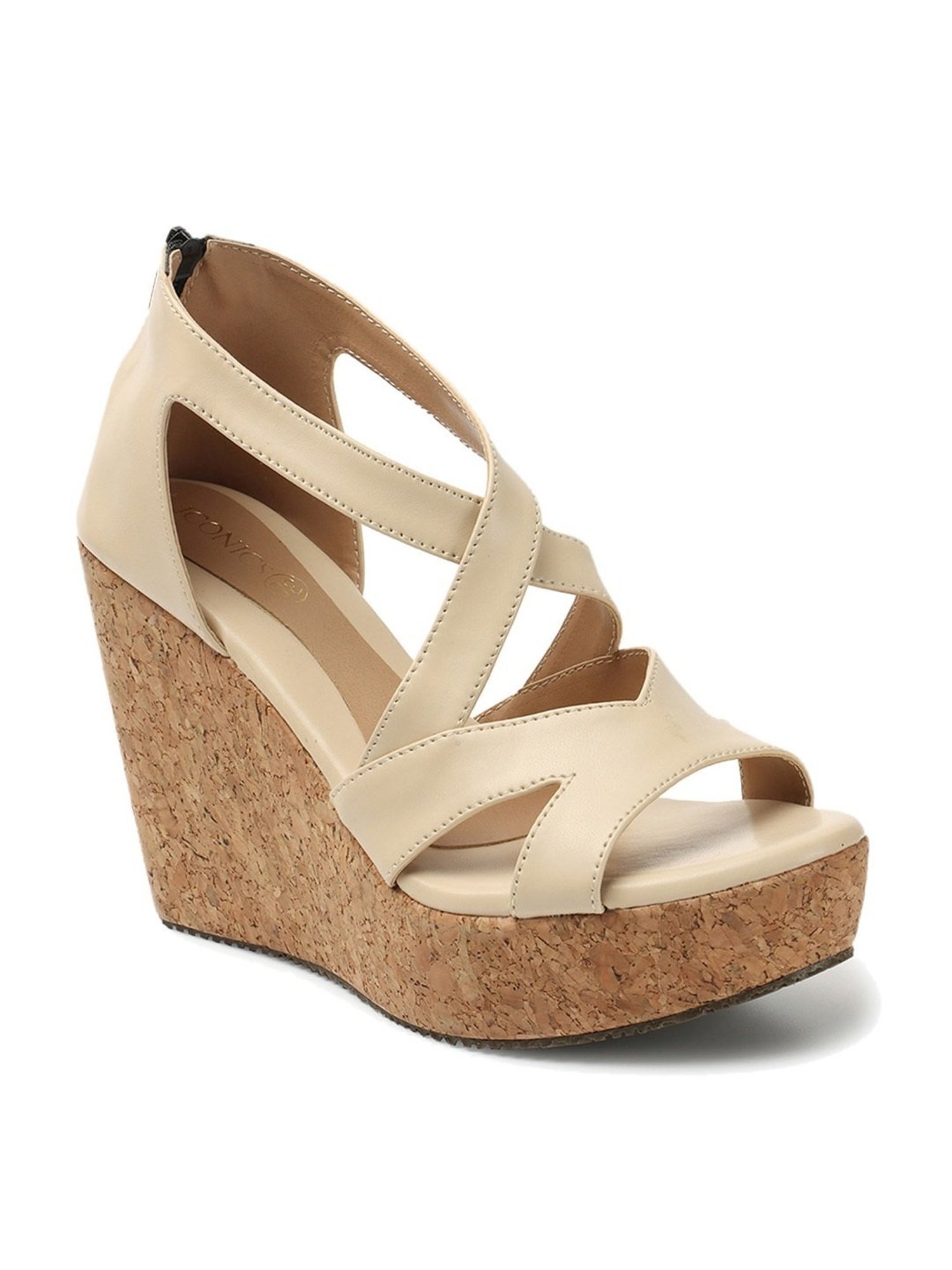 Iconics Women's Cream Cross Strap Wedges