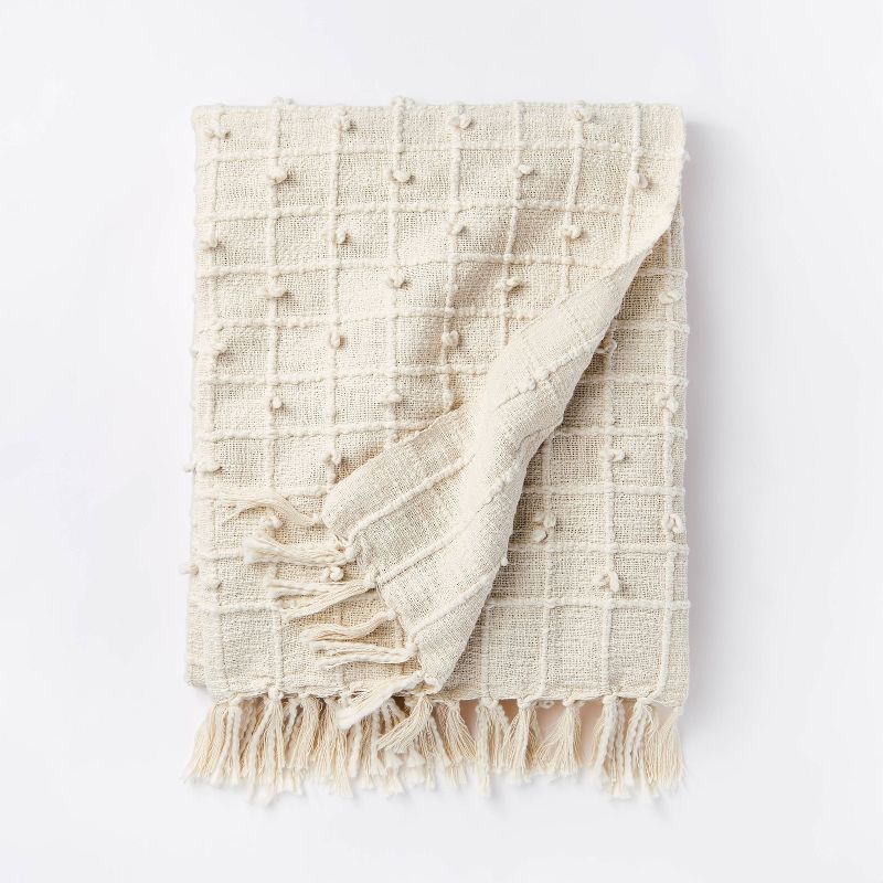 Woven Cotton Plaid Throw Blanket Cream - Threshold™ designed with Studio McGee