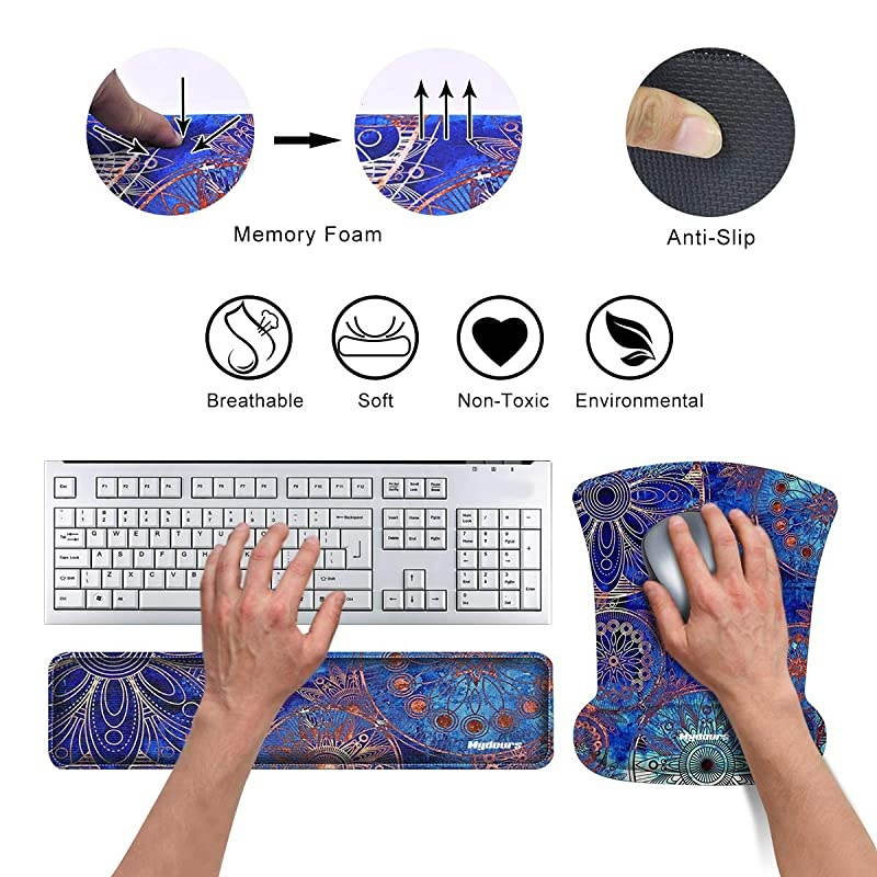 Keyboard Wrist Rest and Mouse Pad with Wrist Rest Support - Ergonomic Mouse Wrist Support - Memory Foam Durable Comfortable Lightweight for Gaming, Computer, Office, Laptop