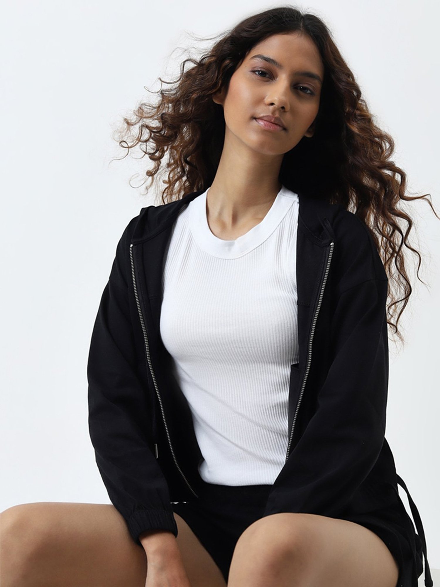 Superstar by Westside White Ribbed Cotton Blend Tank Top