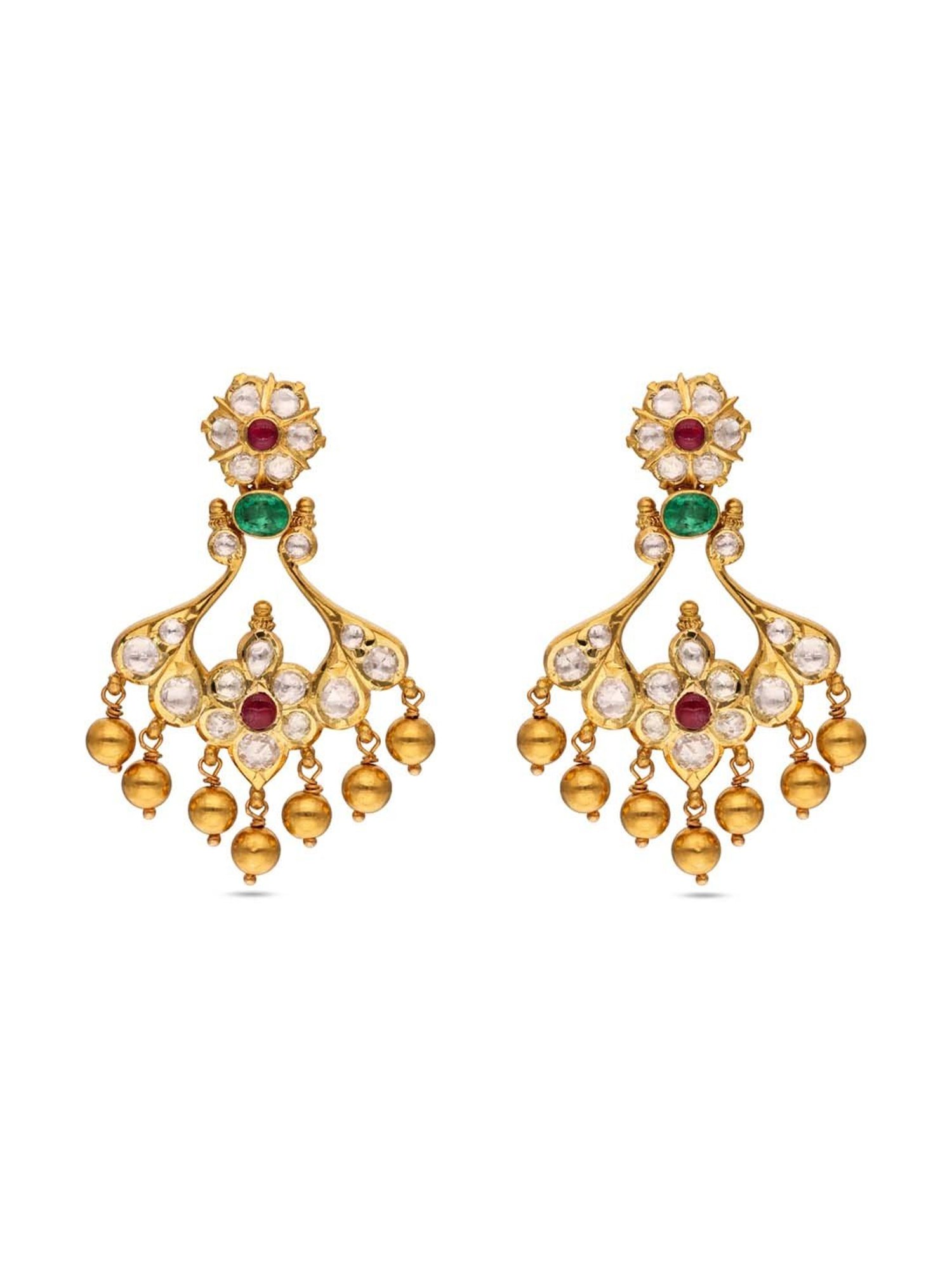 CKC 22k Heritage Yellow Gold Earrings with Uncut Diamonds for Women