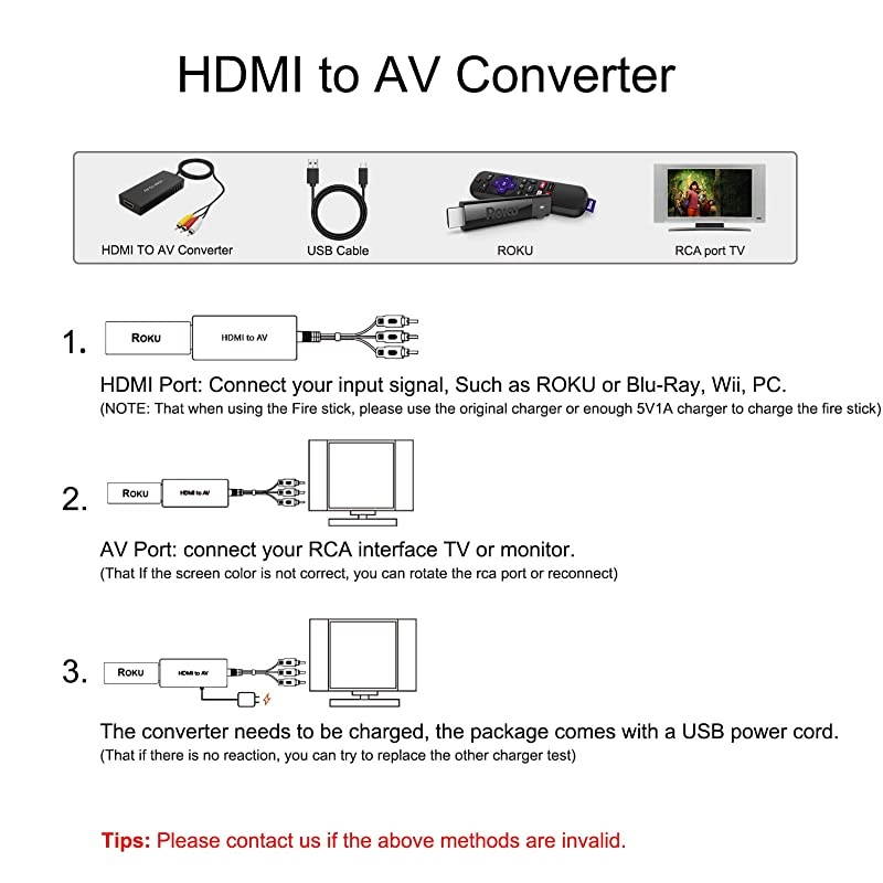 to RCA Converter, to Composite Video Audio Converter Adapter, to AV, Supports PAL/NTSC for PS4, Xbox, Switch, TV Stick, Roku, Blu-Ray, DVD Player,