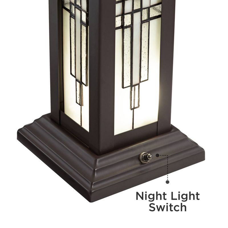 Robert Louis Tiffany Mission Table Lamp with Nightlight LED Oil Rubbed Bronze Geometric Stained Glass Shade Living Room Bedroom