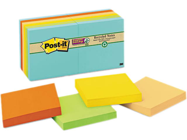Post-it Notes Super Sticky 654-12SSNRP Farmer's Market Super Sticky Notes, Unlined, 3 x 3, 12 90-Sheet Pads/Pack