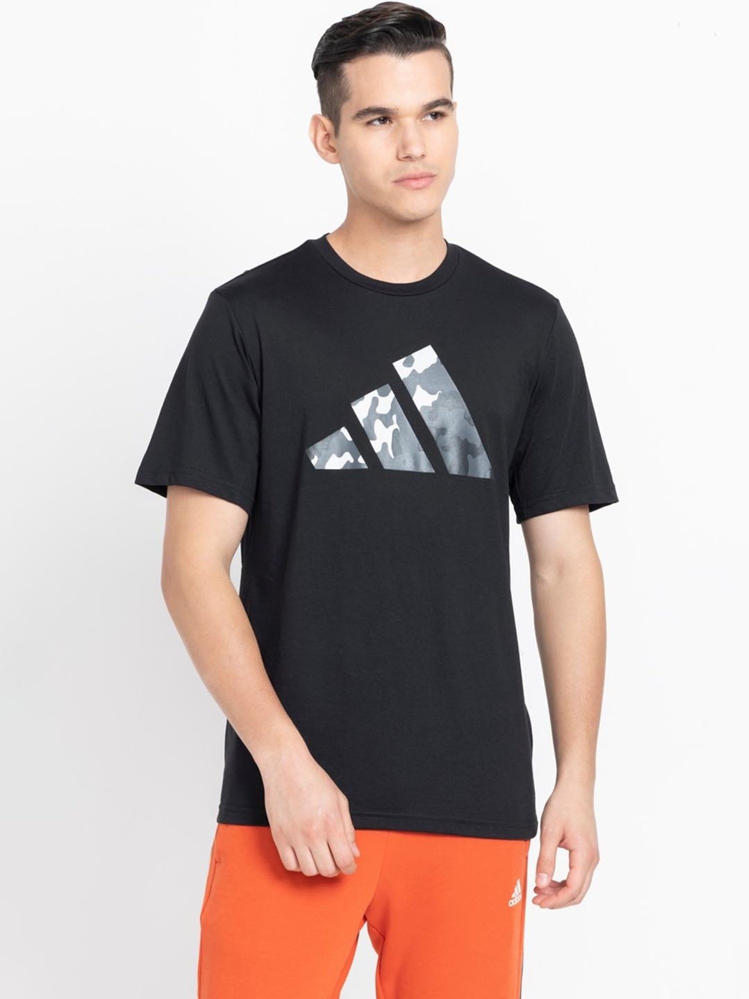 Adidas Black Regular Fit Printed Sports T-Shirt