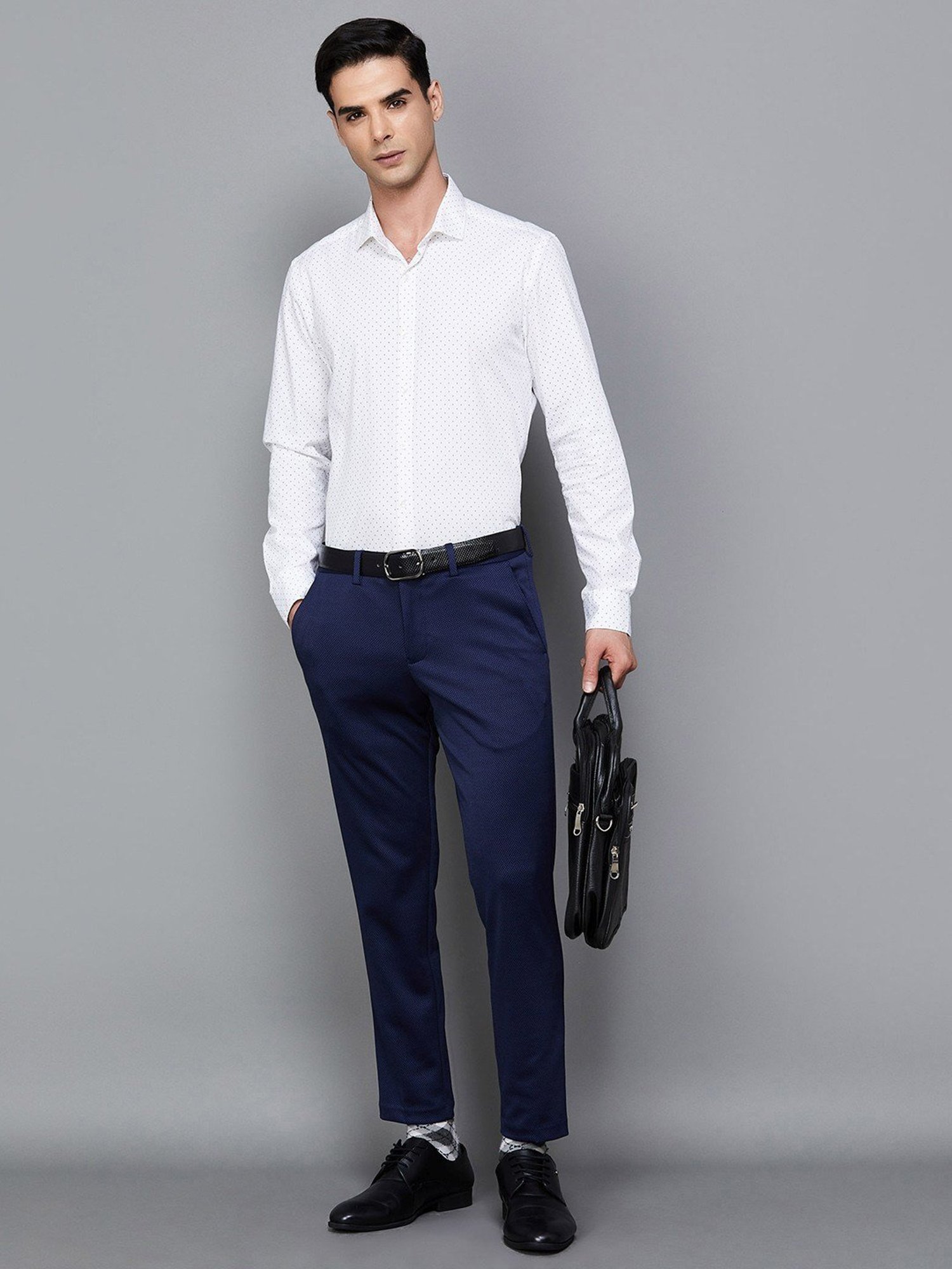 Code by Lifestyle Blue Regular Fit Self Pattern Trousers