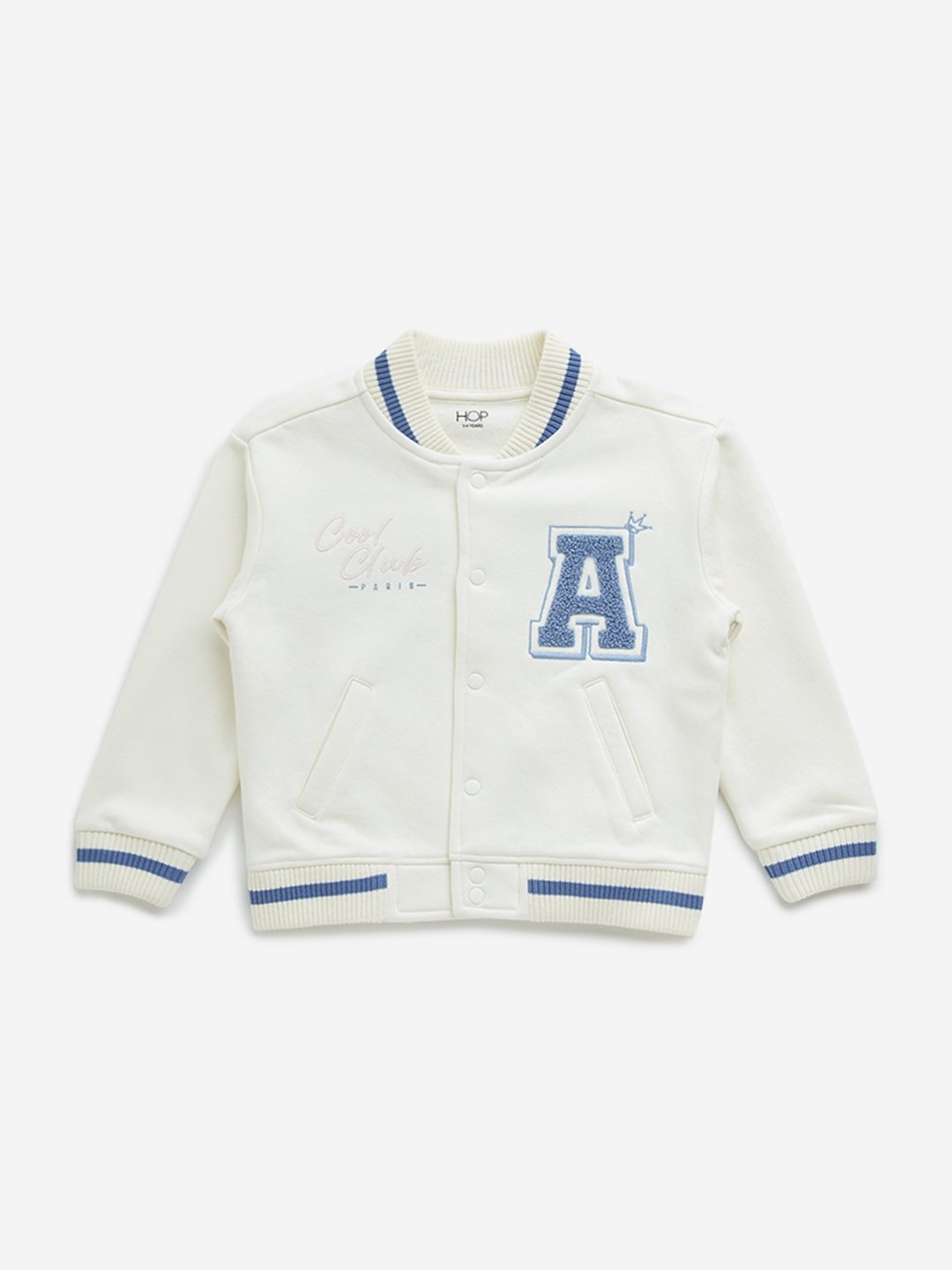 HOP Kids by Westside Off-White Text Embroidered Jacket