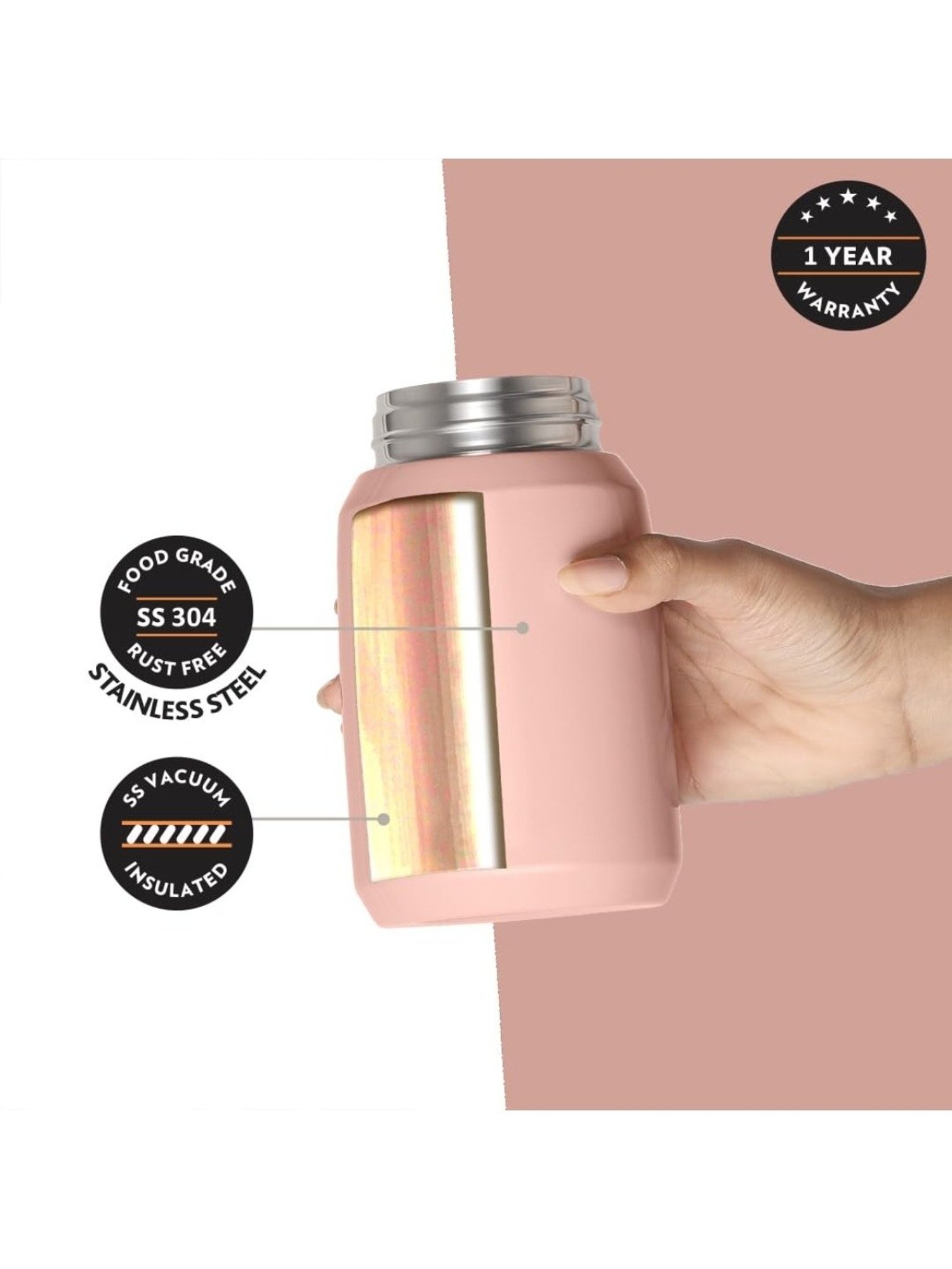 Borosil Pink Stainless Steel Flasks (500 ML)