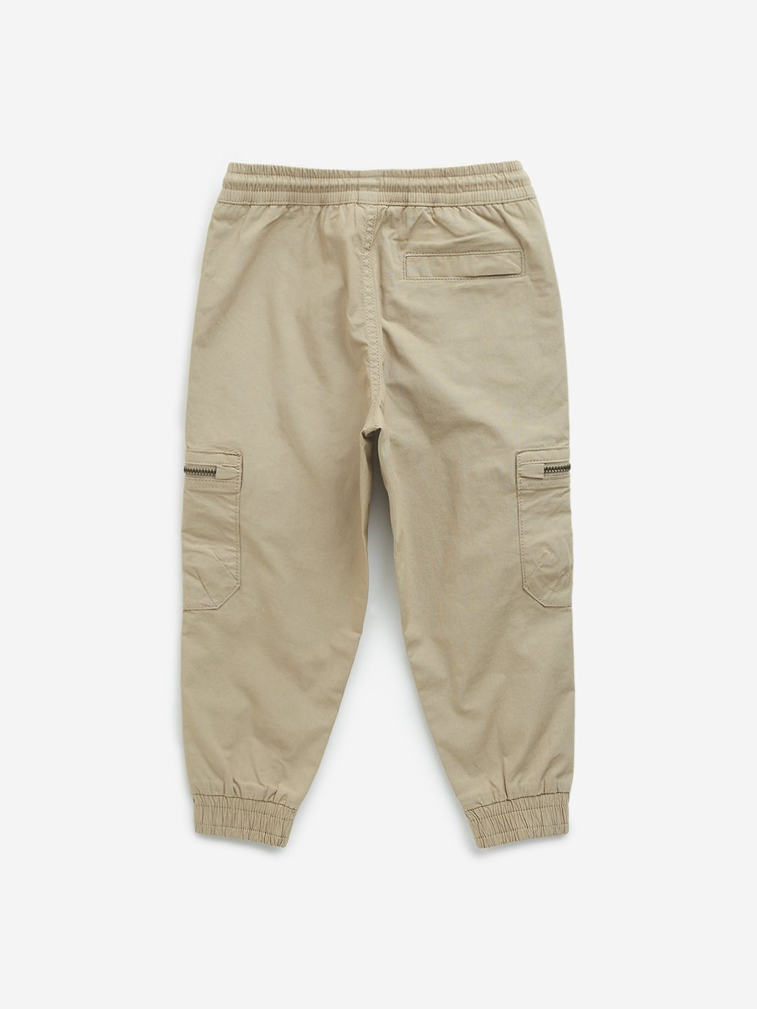 HOP Kids by Westside Taupe Solid Mid-Rise Cotton Blend Joggers