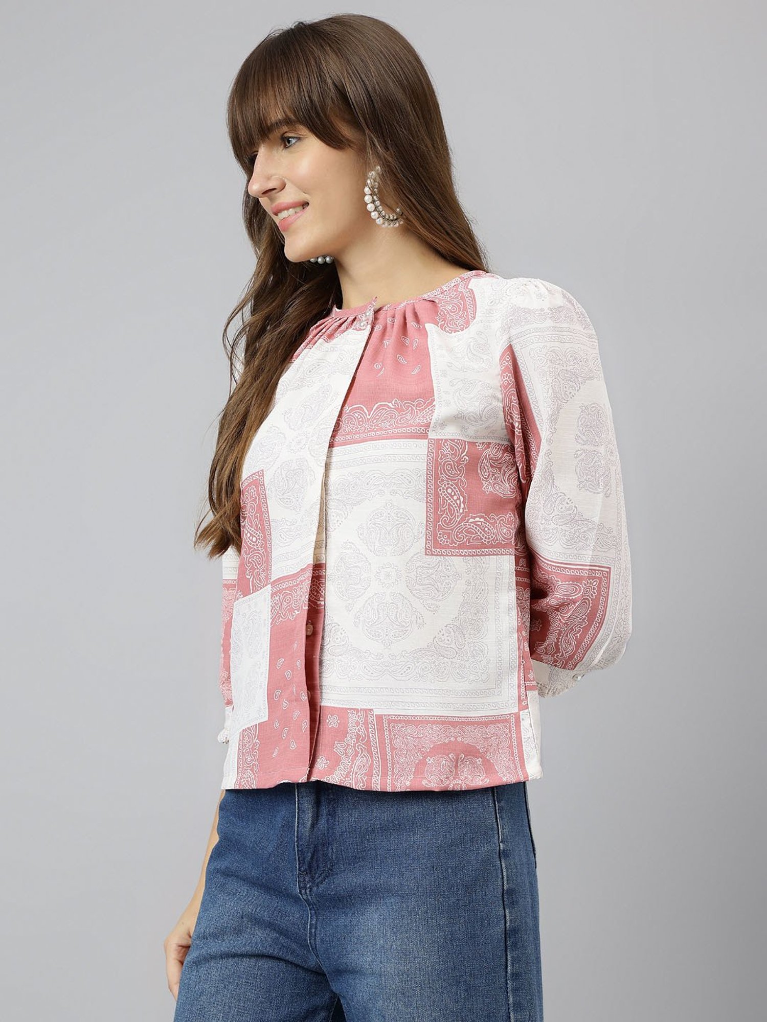 Latin Quarters Pink & White Printed Top
