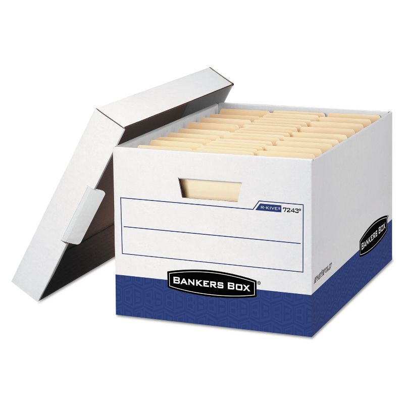 Bankers Box R-KIVE Max Storage Box Letter/Legal Locking Lid White/Blue 12/Carton 07243
