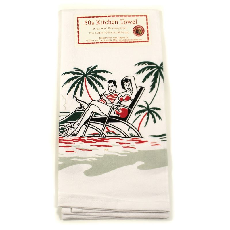 Tabletop 24.0" Summer's Here Towels Set/2 100 Cotton Beach Days Keep Cool Red And White Kitchen Company  -  Kitchen Towel
