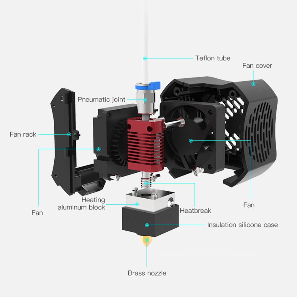 Original Creality Assembled Full Extruder Hotend Kit Double Cooling Fan with 0.4mm Nozzle Aluminum Heating Block 100K Ohm Thermistor 24V Compatible with Creality Ender-3 V2 3D Printer