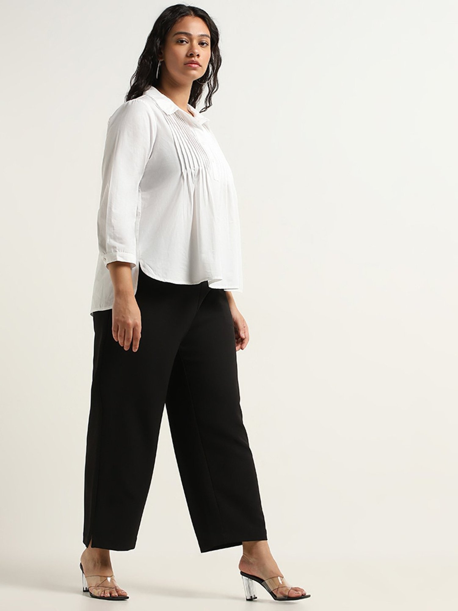 Gia by Westside White Cotton Pintuck Detailed Blouse