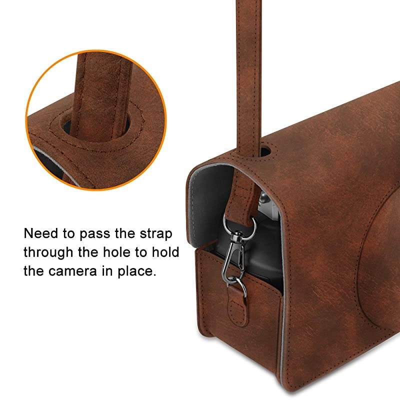 Protective Case Compatible with Fujifilm Instax Wide 300 Instant Film Camera - Premium PU Leather Protective Bag Cover w/Removable Strap, Vintage Brown