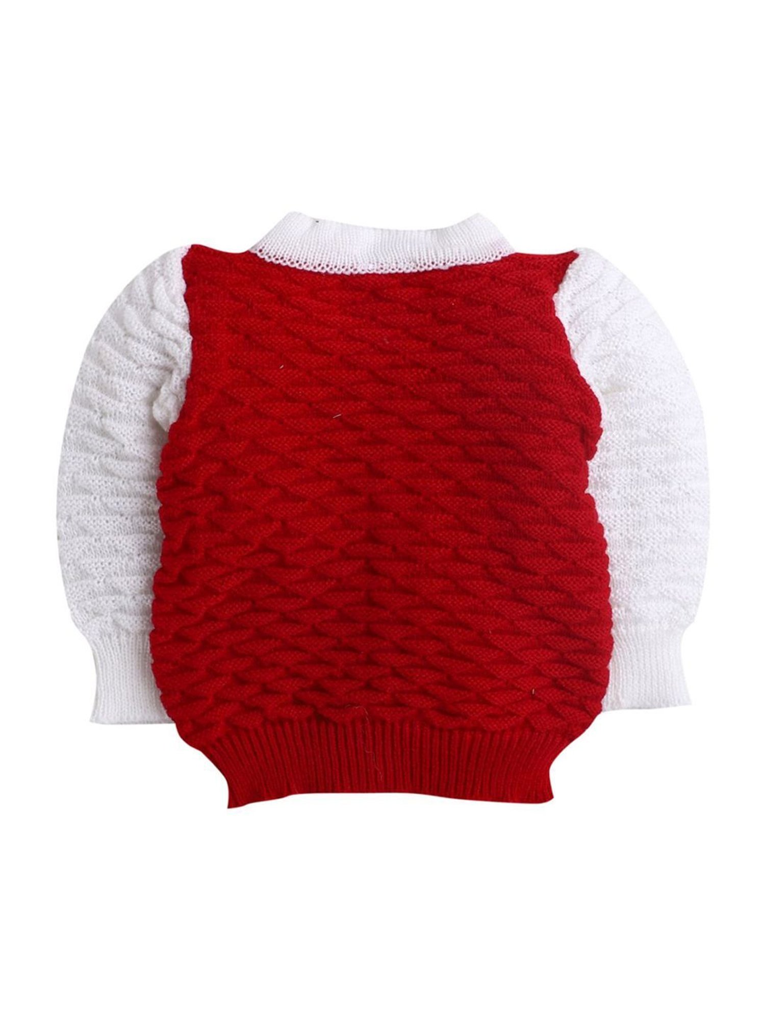 Little Angels Kids Red & White Textured Pattern Full Sleeves Sweater Set