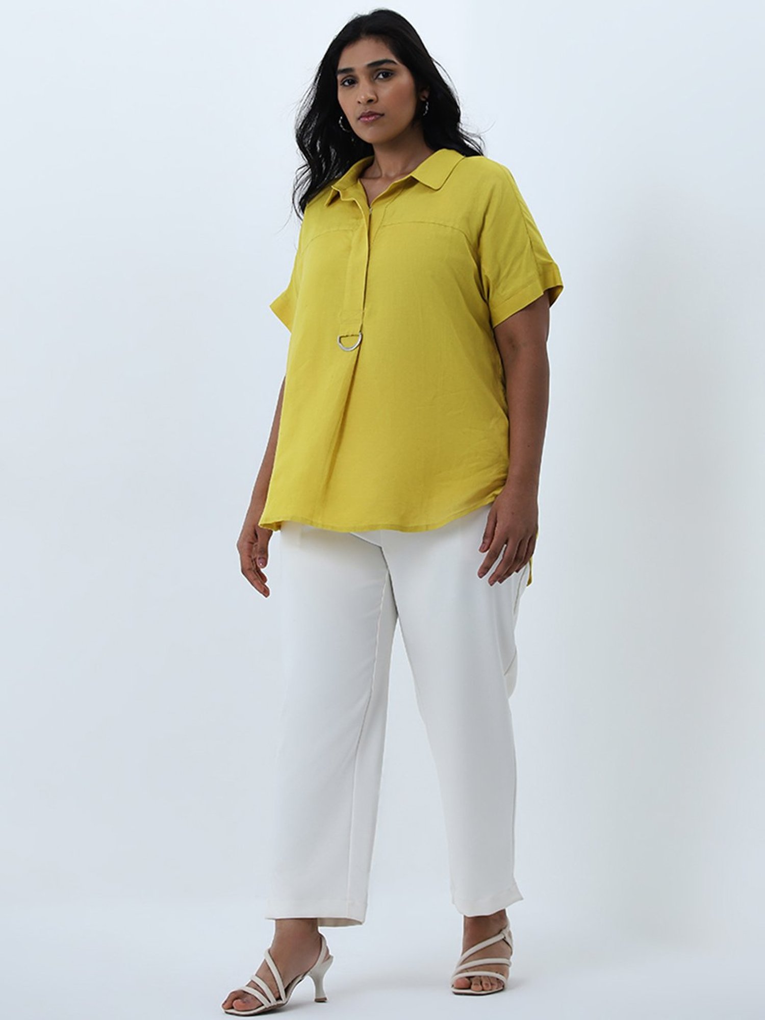Gia by Westside Yellow Buckle-Detailed Blouse