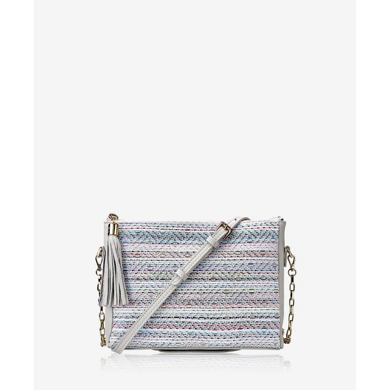 VR NYC Magnetic Strap Closure Mosaic Design Denim Laser Cut Crossbody Bag - Blue