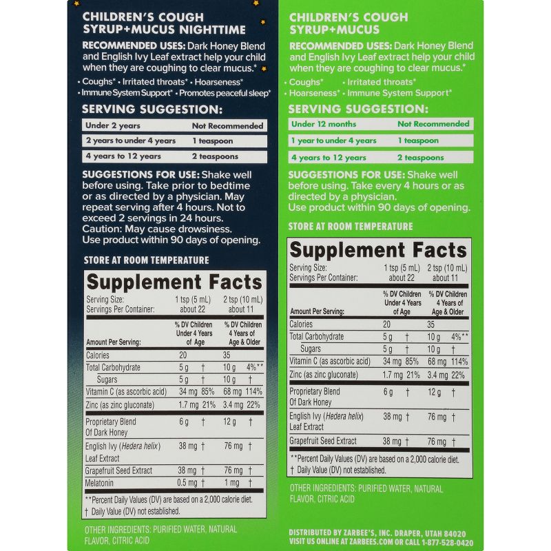Zarbee's Naturals Children's Daytime/Nighttime Cough Syrup + Mucus Reducer - Grape - 8 fl oz/2ct