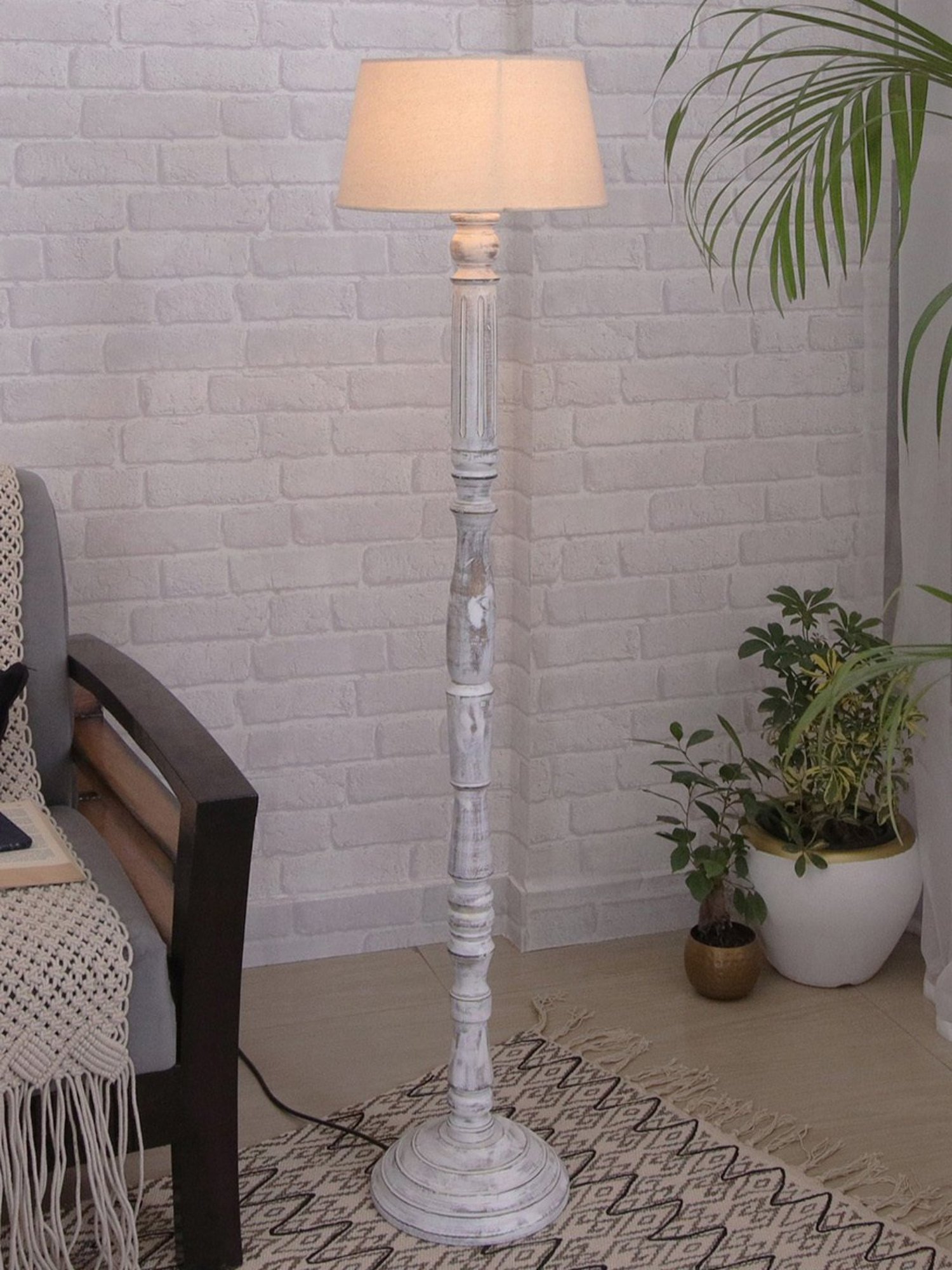 Homesake 'Antique' Khadi & Brown Wood Tall Floor Lamp With Shade & Bulb - Set of 1