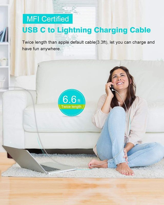 iPhone Fast Charger MFI Certified for iPhone 12, 12 Mini, 12 Pro, 12 Pro Max, 11, 11 Pro, SE, XR, Xs, X, 8, iPad Pro 12.9 Gen 2/1, iPad 8/7, iPad Air 3, iPad Mini 5, 6.6ft USB C to Lightning Cable