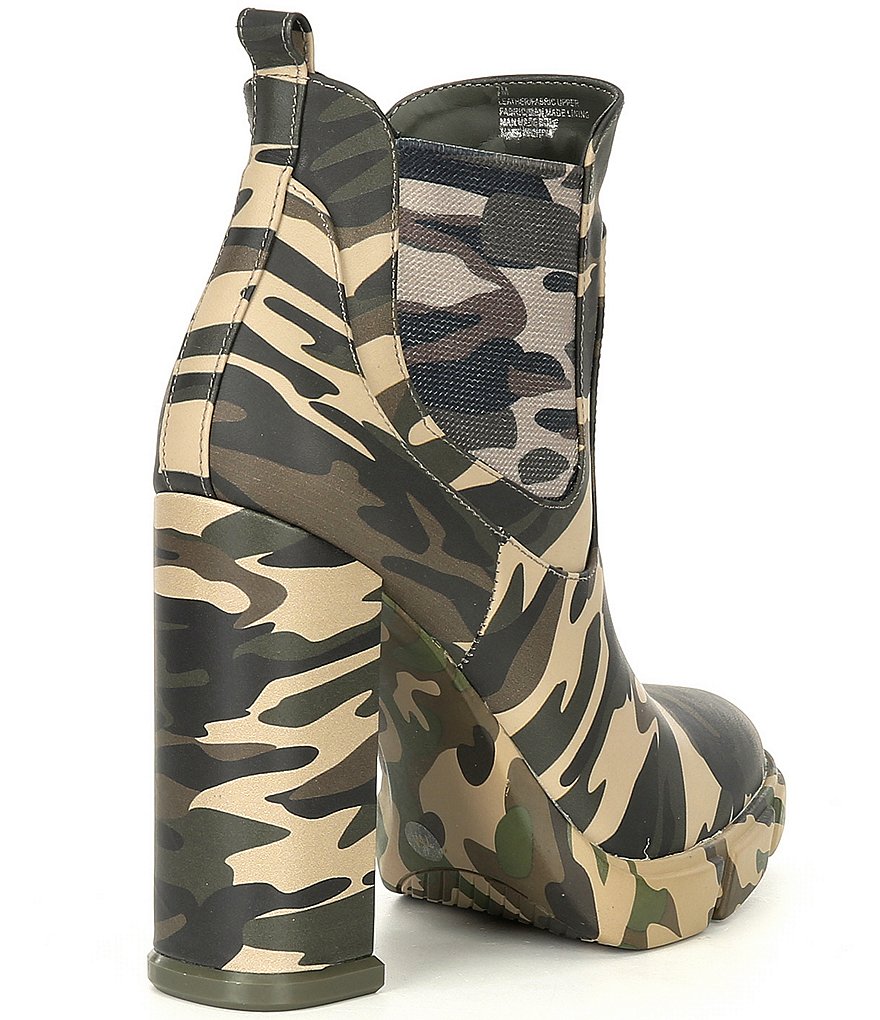 GB Dra-Matic Camo Gore Platform Lug Sole Block Heel Chelsea Booties