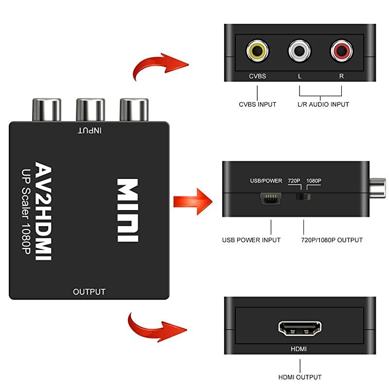 RCA to HDMI AV to HDMI Converter  1080P Mini RCA Composite CVBS AV to HDMI Video Audio Converter Adapter Supporting PALNTSC for PC Laptop Xbox PS4 TV STB VHS VCR BlueRay