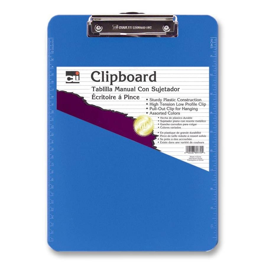 Charles Leonard Plastic Clipboard Rubber Grip 9"x1/2"x12-3/4" Neon Blue 89715