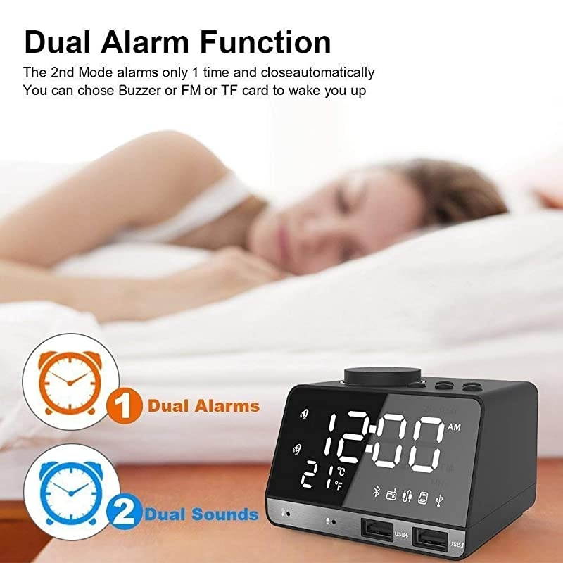 Clocks for Bedrooms 42quot LED Digital Clock Radio with FM Radio Dual USB Port for Charger Snooze Bluetooth AUX TF Card Play Battery Backup Best for Men