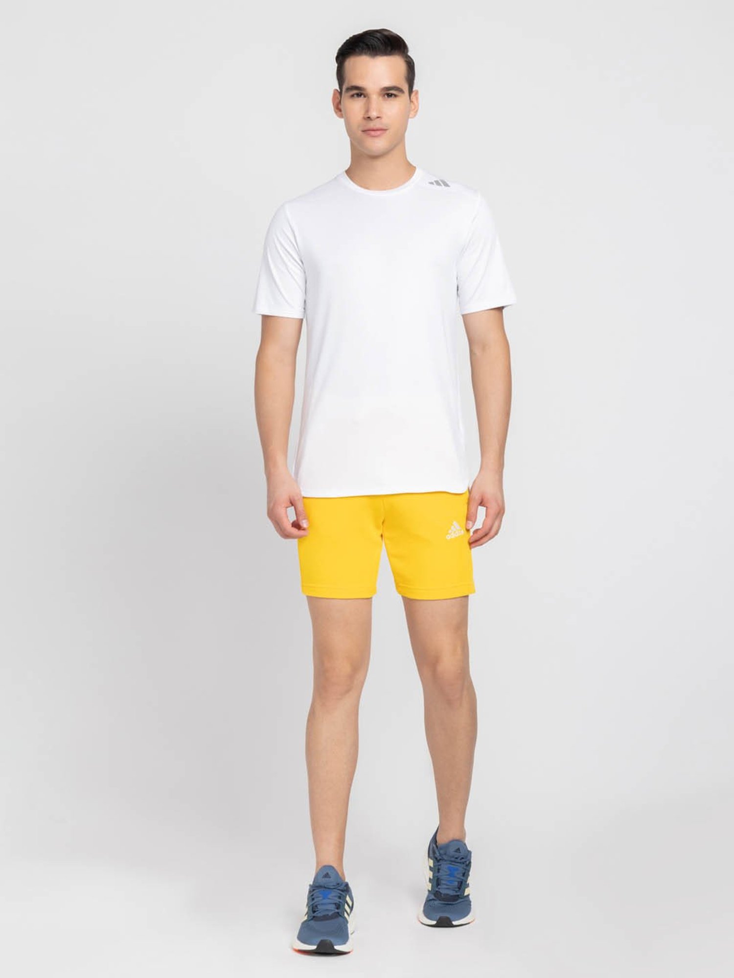 Adidas Yellow Regular Fit Striped Sports Shorts