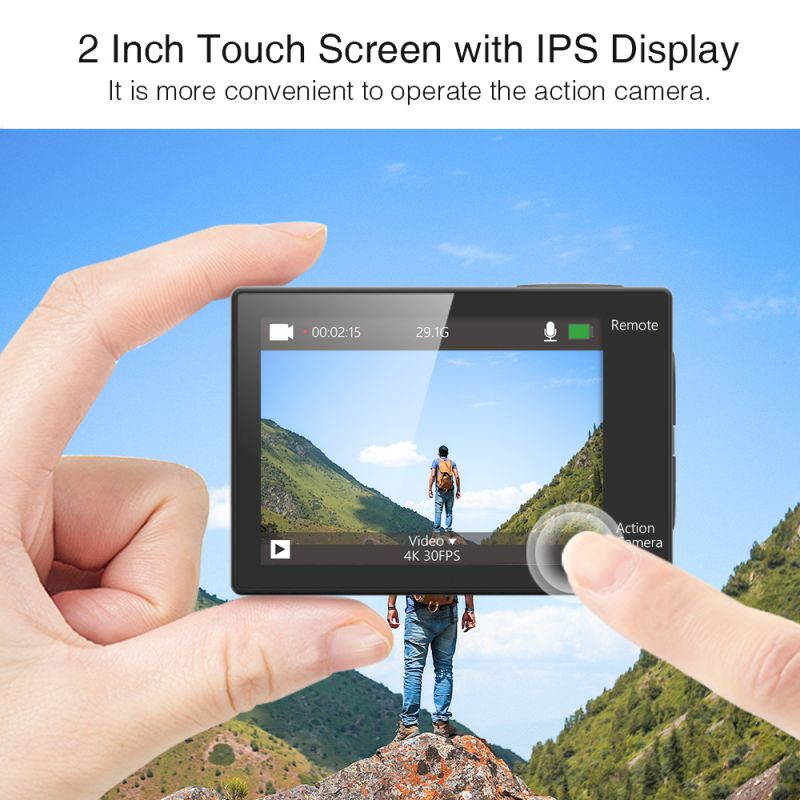 Dragon Touch Vision 3 Pro 4K Action Camera Touch Screen 16MP 100 feet Waterproof Camera Adjustable View Angle WiFi Sports Camera with Remote Control and Helmet Accessories Kit