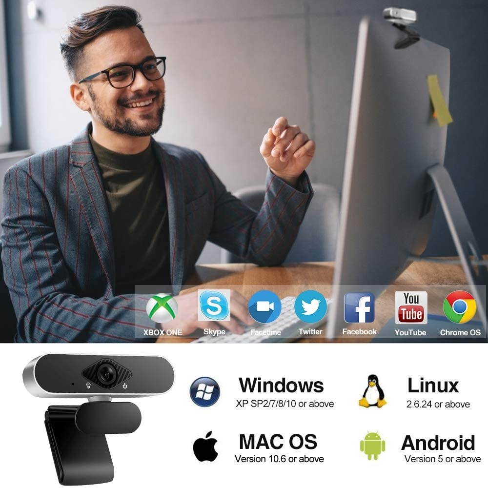 Webcam with Microphone,1080P USB Computer Webcam with Beauty Function[ Plug and Play 30fps],for Pc Video Conferencing/Caling/Gaming,Laptop/Desktop/Mac/Skype/Youtobe/Zoom/Facetime