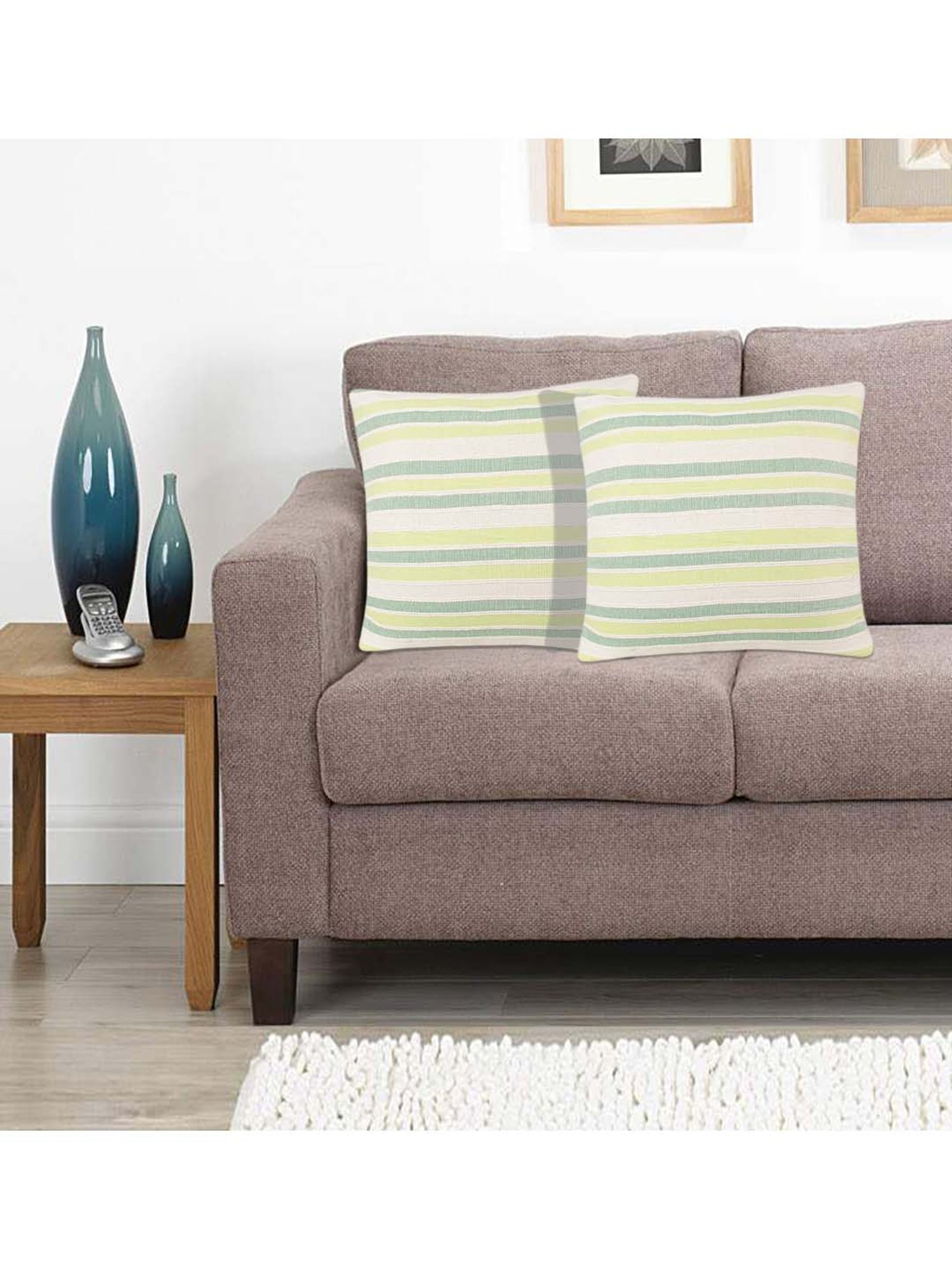 Saral Home Beige & Green Cotton Cushion Covers - Set of 2