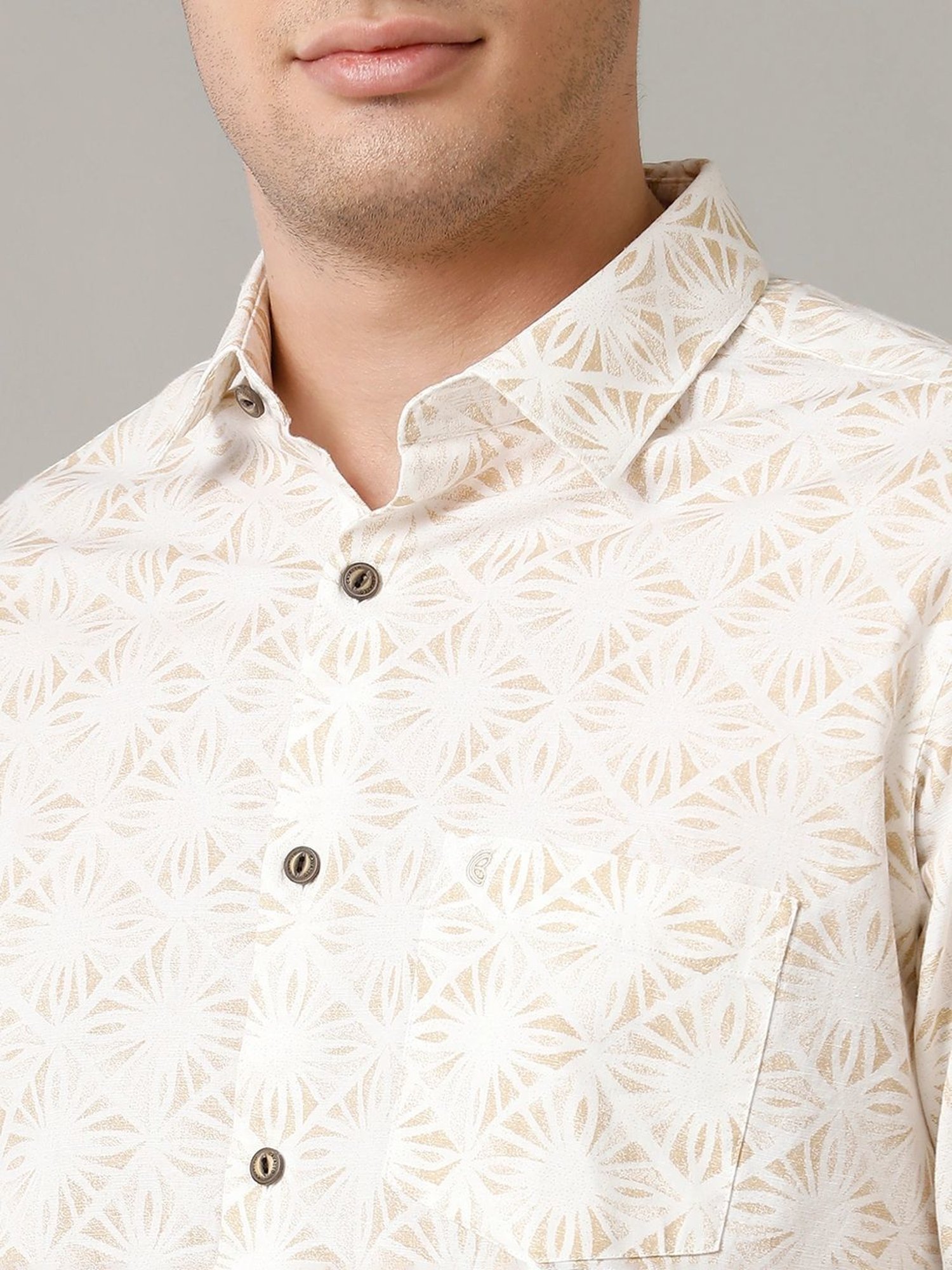 Cavallo By Linen Club Brown Linen Contemporary Fit Printed Shirt