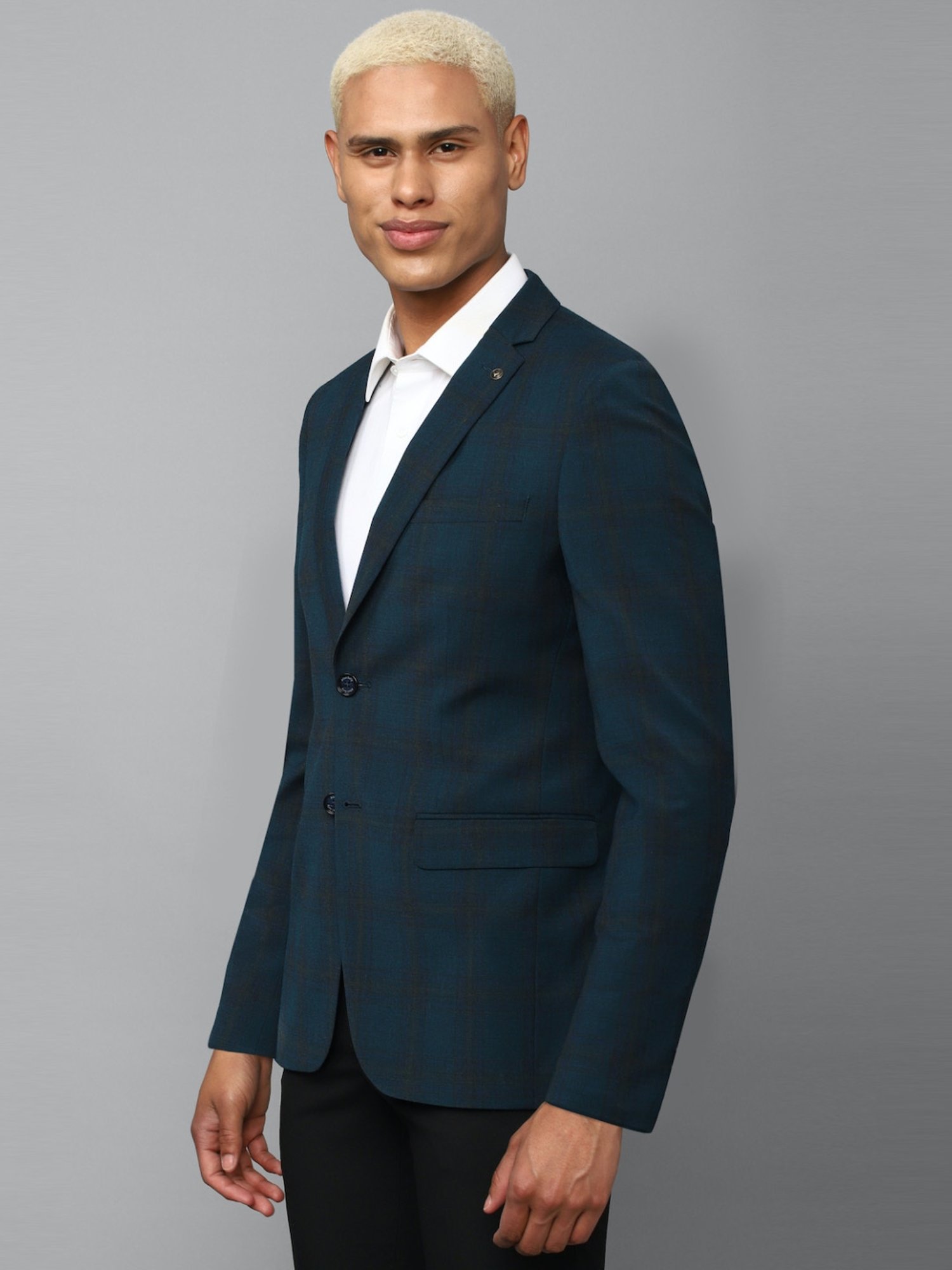 Allen Solly Blue Slim Fit Checks Blazer